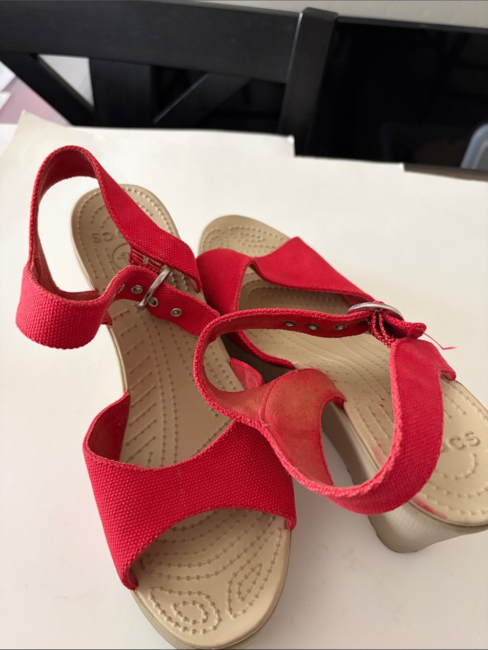 CROCS Red Elastic Slingback Sandals